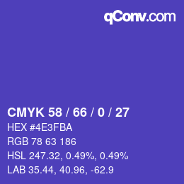 Color code: CMYK 58 / 66 / 0 / 27 | qconv.com