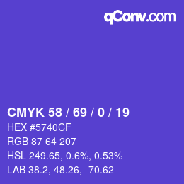 Color code: CMYK 58 / 69 / 0 / 19 | qconv.com