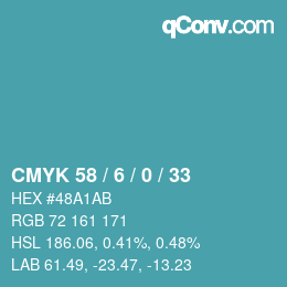 Color code: CMYK 58 / 6 / 0 / 33 | qconv.com