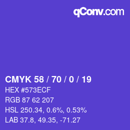 Color code: CMYK 58 / 70 / 0 / 19 | qconv.com