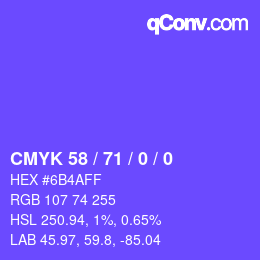 Color code: CMYK 58 / 71 / 0 / 0 | qconv.com