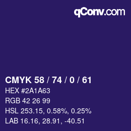 カラーコード: CMYK 58 / 74 / 0 / 61 | qconv.com