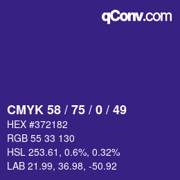 カラーコード: CMYK 58 / 75 / 0 / 49 | qconv.com