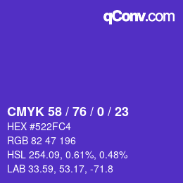 カラーコード: CMYK 58 / 76 / 0 / 23 | qconv.com