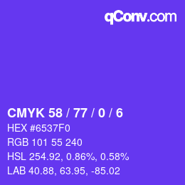 Color code: CMYK 58 / 77 / 0 / 6 | qconv.com