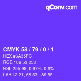 カラーコード: CMYK 58 / 79 / 0 / 1 | qconv.com