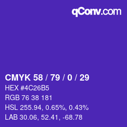 Color code: CMYK 58 / 79 / 0 / 29 | qconv.com