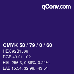Color code: CMYK 58 / 79 / 0 / 60 | qconv.com
