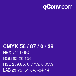 Color code: CMYK 58 / 87 / 0 / 39 | qconv.com