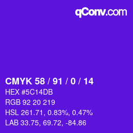 カラーコード: CMYK 58 / 91 / 0 / 14 | qconv.com