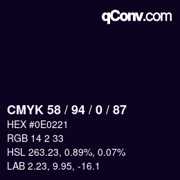 Color code: CMYK 58 / 94 / 0 / 87 | qconv.com