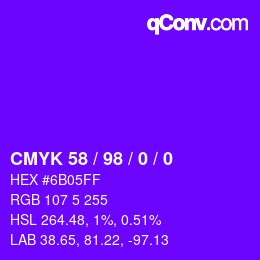 カラーコード: CMYK 58 / 98 / 0 / 0 | qconv.com