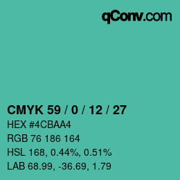 Color code: CMYK 59 / 0 / 12 / 27 | qconv.com