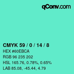 カラーコード: CMYK 59 / 0 / 14 / 8 | qconv.com