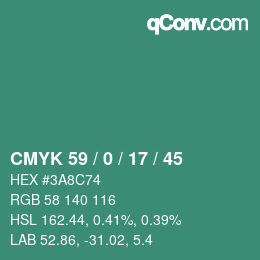 Color code: CMYK 59 / 0 / 17 / 45 | qconv.com