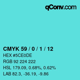 颜色代码: CMYK 59 / 0 / 1 / 12 | qconv.com
