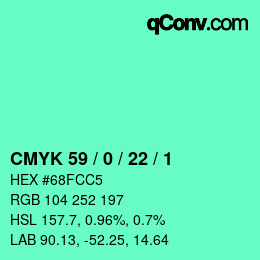 颜色代码: CMYK 59 / 0 / 22 / 1 | qconv.com