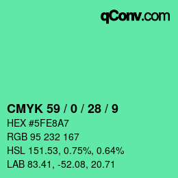 颜色代码: CMYK 59 / 0 / 28 / 9 | qconv.com