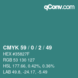 Color code: CMYK 59 / 0 / 2 / 49 | qconv.com