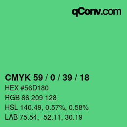 颜色代码: CMYK 59 / 0 / 39 / 18 | qconv.com
