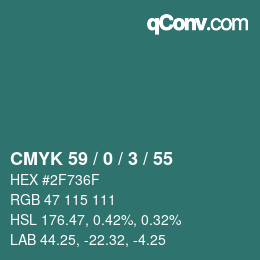 颜色代码: CMYK 59 / 0 / 3 / 55 | qconv.com