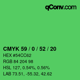 カラーコード: CMYK 59 / 0 / 52 / 20 | qconv.com