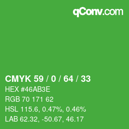 Farbcode: CMYK 59 / 0 / 64 / 33 | qconv.com