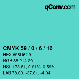 Color code: CMYK 59 / 0 / 6 / 16 | qconv.com