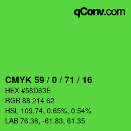 颜色代码: CMYK 59 / 0 / 71 / 16 | qconv.com