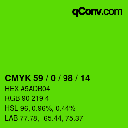 Farbcode: CMYK 59 / 0 / 98 / 14 | qconv.com