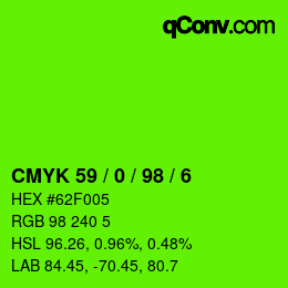 Farbcode: CMYK 59 / 0 / 98 / 6 | qconv.com