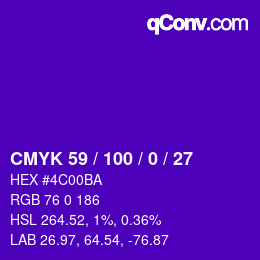 Color code: CMYK 59 / 100 / 0 / 27 | qconv.com