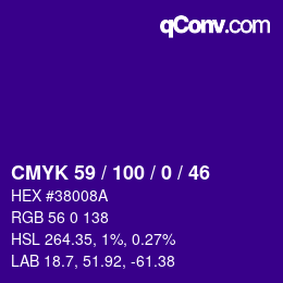 Color code: CMYK 59 / 100 / 0 / 46 | qconv.com