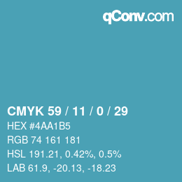 Color code: CMYK 59 / 11 / 0 / 29 | qconv.com