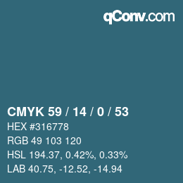 Color code: CMYK 59 / 14 / 0 / 53 | qconv.com