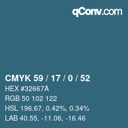 Color code: CMYK 59 / 17 / 0 / 52 | qconv.com