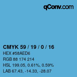 カラーコード: CMYK 59 / 19 / 0 / 16 | qconv.com