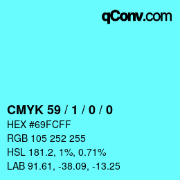 Color code: CMYK 59 / 1 / 0 / 0 | qconv.com