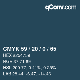 カラーコード: CMYK 59 / 20 / 0 / 65 | qconv.com