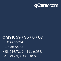 カラーコード: CMYK 59 / 36 / 0 / 67 | qconv.com