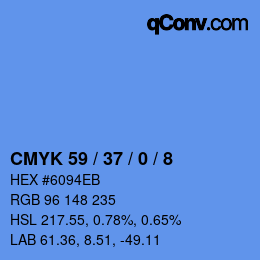 カラーコード: CMYK 59 / 37 / 0 / 8 | qconv.com