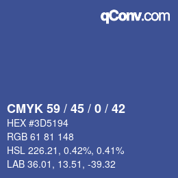 カラーコード: CMYK 59 / 45 / 0 / 42 | qconv.com