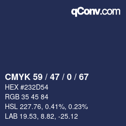 Color code: CMYK 59 / 47 / 0 / 67 | qconv.com