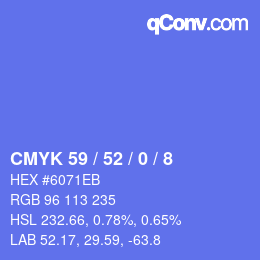 カラーコード: CMYK 59 / 52 / 0 / 8 | qconv.com