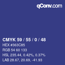Color code: CMYK 59 / 55 / 0 / 48 | qconv.com