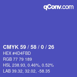 Color code: CMYK 59 / 58 / 0 / 26 | qconv.com
