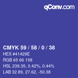 カラーコード: CMYK 59 / 58 / 0 / 38 | qconv.com