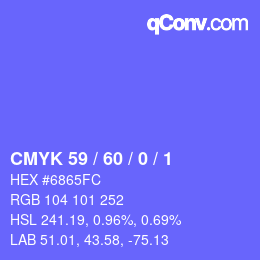 カラーコード: CMYK 59 / 60 / 0 / 1 | qconv.com