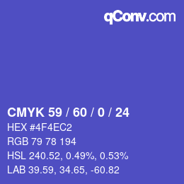 カラーコード: CMYK 59 / 60 / 0 / 24 | qconv.com