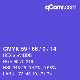 Color code: CMYK 59 / 66 / 0 / 14 | qconv.com